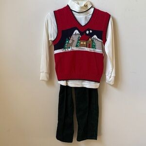 Good Lad 3pc Cream Top, Red Knit Vest, Green Corduroy Pants NWT Boy’s Size 5